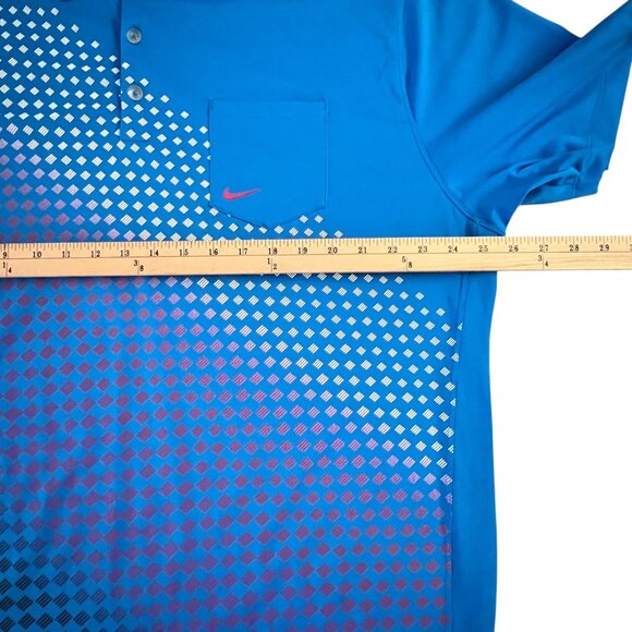 Nike Golf Tour Performance Dri-Fit Pixel Fade Polo Blue 2XL Pocket Swoosh - Picture 8 of 10
